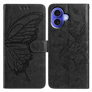 For iPhone 16 Plus Butterfly Flutter Pattern Embossed Leather Phone Case(Black)