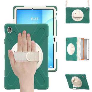 For Samsung Galaxy Tab S10 FE+ Rotatable Kickstand Grip Heavy Duty Hard Rugged Tablet Case(Emerald Green)