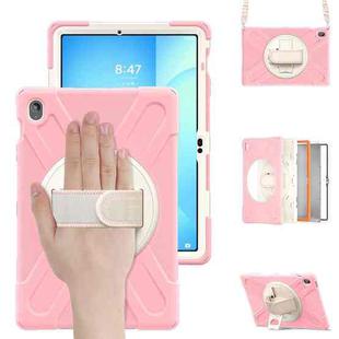 For Samsung Galaxy Tab S10 FE+ Rotatable Kickstand Grip Heavy Duty Hard Rugged Tablet Case(Cherry Pink)