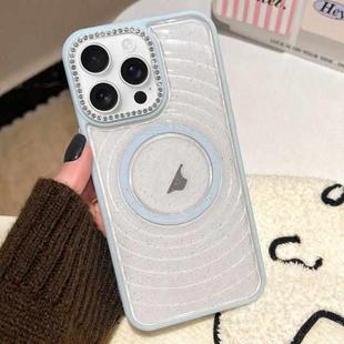 For iPhone 16 Pro Max Diamond Lens Frame MagSafe Wave Texture Clear Phone Case(Blue)