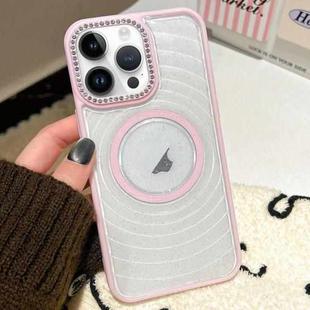 For iPhone 12 Pro Max Diamond Lens Frame MagSafe Wave Texture Clear Phone Case(Pink)