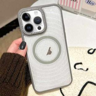 For iPhone 12 Pro Max Diamond Lens Frame MagSafe Wave Texture Clear Phone Case(Grey)