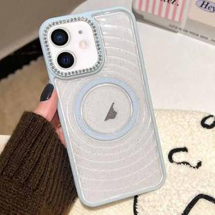 For iPhone 11 Diamond Lens Frame MagSafe Wave Texture Clear Phone Case(Blue)