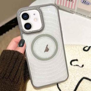For iPhone 11 Diamond Lens Frame MagSafe Wave Texture Clear Phone Case(Grey)