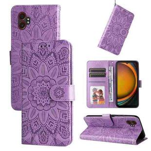 For Samsung Galaxy XCover7 Pro Embossed Sunflower Leather Phone Case(Purple)
