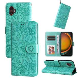 For Samsung Galaxy XCover7 Pro Embossed Sunflower Leather Phone Case(Green)