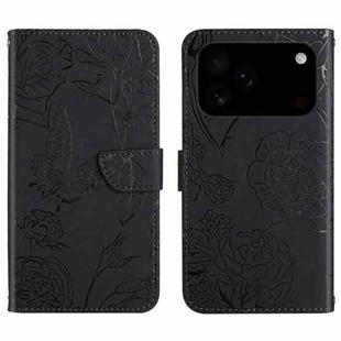 For iPhone 17 Pro Max Skin Feel Butterfly Embossed Flip Leather Phone Case(Black)