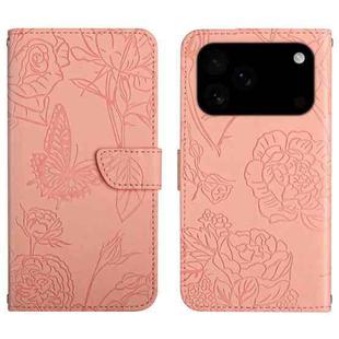 For iPhone 17 Pro Max Skin Feel Butterfly Embossed Flip Leather Phone Case(Pink)