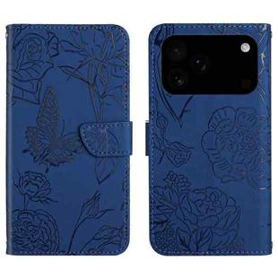 For iPhone 17 Pro Skin Feel Butterfly Embossed Flip Leather Phone Case(Blue)