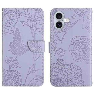 For iPhone 17 Skin Feel Butterfly Embossed Flip Leather Phone Case(Purple)