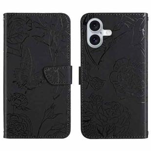 For iPhone 17 Skin Feel Butterfly Embossed Flip Leather Phone Case(Black)