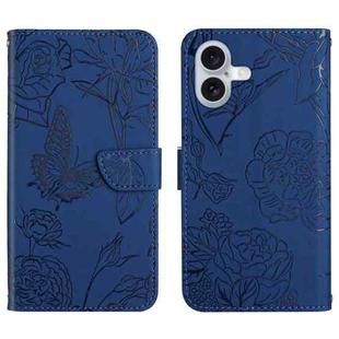 For iPhone 17 Skin Feel Butterfly Embossed Flip Leather Phone Case(Blue)