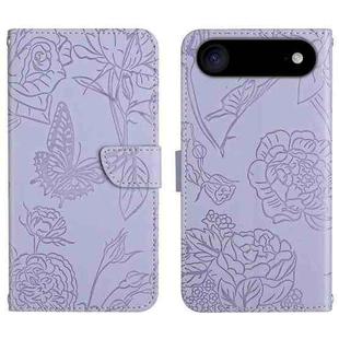 For iPhone 17 Air Skin Feel Butterfly Embossed Flip Leather Phone Case(Purple)