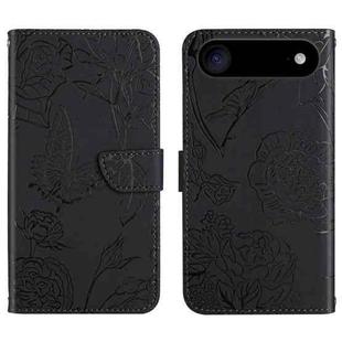 For iPhone 17 Air Skin Feel Butterfly Embossed Flip Leather Phone Case(Black)