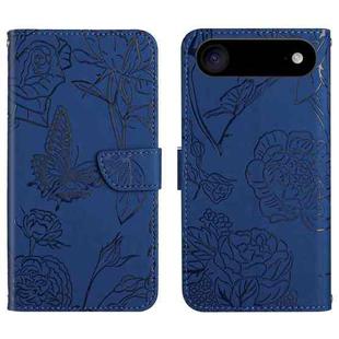 For iPhone 17 Air Skin Feel Butterfly Embossed Flip Leather Phone Case(Blue)