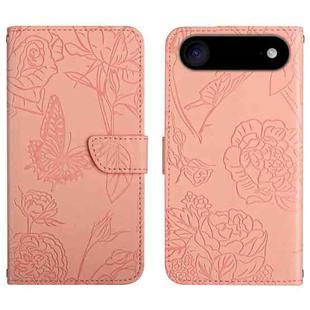 For iPhone 17 Air Skin Feel Butterfly Embossed Flip Leather Phone Case(Pink)