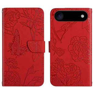 For iPhone 17 Air Skin Feel Butterfly Embossed Flip Leather Phone Case(Red)