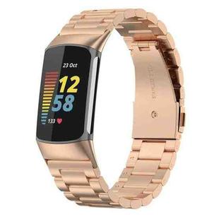 For Fitbit Charge 6 / 5 xDfind Three Beads Quick Release Metal Watch Band(Rose Gold)