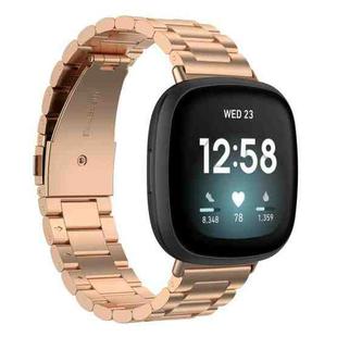 For Fitbit Versa 4 / 3 / Sense2 / 1 xDfind Three Beads Quick Release Metal Watch Band(Rose Gold)