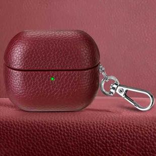 For Samsung Galaxy Buds 3 / 3 Pro Litchi Texture PU Earphones Case with Hook(Wine Red)