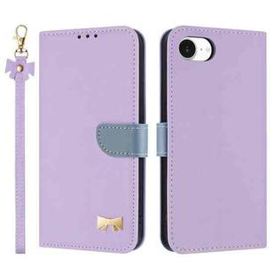 For iPhone 16e Metal Bow Leather Phone Case with Hand Strap(Purple)