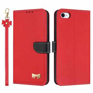 For iPhone 7 / 8 / SE 2022 Metal Bow Leather Phone Case with Hand Strap(Red)