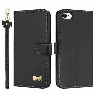For iPhone 7 / 8 / SE 2022 Metal Bow Leather Phone Case with Hand Strap(Black)