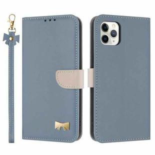 For iPhone 11 Pro Max Metal Bow Leather Phone Case with Hand Strap(Light Blue)