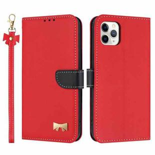 For iPhone 11 Pro Metal Bow Leather Phone Case with Hand Strap(Red)
