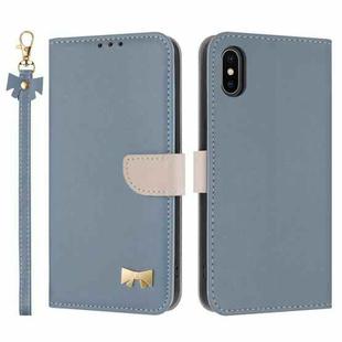For iPhone X / XS Metal Bow Leather Phone Case with Hand Strap(Light Blue)