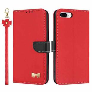 For iPhone 7 Plus / 8 Plus Metal Bow Leather Phone Case with Hand Strap(Red)