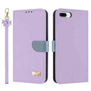 For iPhone 7 Plus / 8 Plus Metal Bow Leather Phone Case with Hand Strap(Purple)