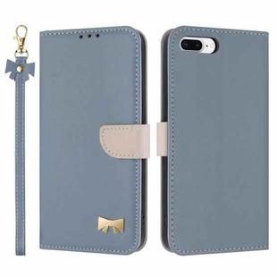 For iPhone 7 Plus / 8 Plus Metal Bow Leather Phone Case with Hand Strap(Light Blue)