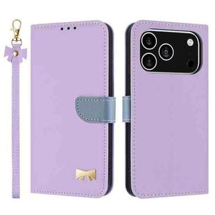 For iPhone 17 Pro Metal Bow Leather Phone Case with Hand Strap(Purple)