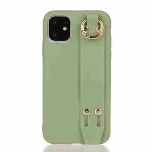 For iPhone 12 mini Shockproof Solid Color TPU Case with Wristband(Pea Green)