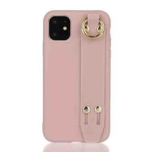 For iPhone 12 mini Shockproof Solid Color TPU Case with Wristband(Pink)