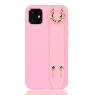 For iPhone 12 / 12 Pro Shockproof Solid Color TPU Case with Wristband(Rose Red)