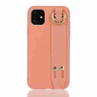 For iPhone 12 / 12 Pro Shockproof Solid Color TPU Case with Wristband(Coral Orange)