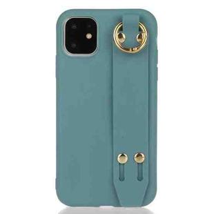 For iPhone 12 / 12 Pro Shockproof Solid Color TPU Case with Wristband(Lake Blue)