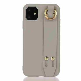 For iPhone 12 Pro Max Shockproof Solid Color TPU Case with Wristband(Grey)