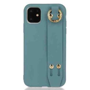 For iPhone 12 Pro Max Shockproof Solid Color TPU Case with Wristband(Lake Blue)