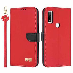 For Fujitsu Arrows WE F-51B / BZ03 Metal Bow Leather Phone Case with Hand Strap(Red)