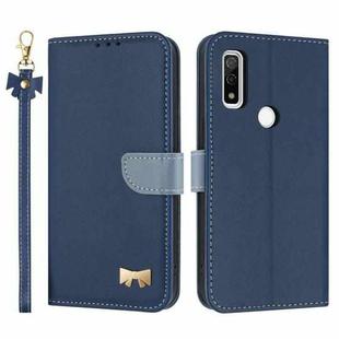 For Fujitsu Arrows WE F-51B / BZ03 Metal Bow Leather Phone Case with Hand Strap(Dark Blue)