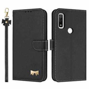 For Fujitsu Arrows WE F-51B / BZ03 Metal Bow Leather Phone Case with Hand Strap(Black)