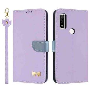 For Fujitsu Arrows WE F-51B / BZ03 Metal Bow Leather Phone Case with Hand Strap(Purple)