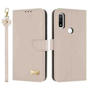 For Fujitsu Arrows WE F-51B / BZ03 Metal Bow Leather Phone Case with Hand Strap(Apricot)