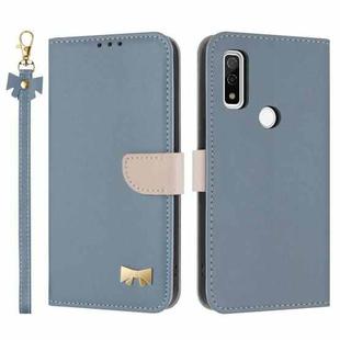 For Fujitsu Arrows WE F-51B / BZ03 Metal Bow Leather Phone Case with Hand Strap(Light Blue)
