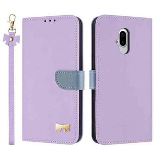 For Fujitsu Arrows F-52B Metal Bow Leather Phone Case with Hand Strap(Purple)
