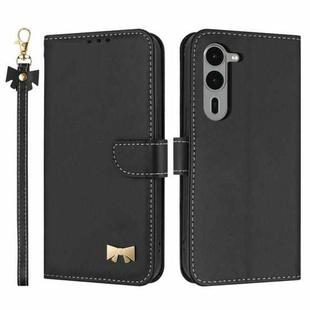 For Fujitsu Arrows We2 Plus F-51E Metal Bow Leather Phone Case with Hand Strap(Black)