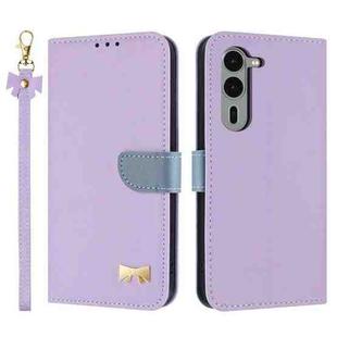 For Fujitsu Arrows We2 Plus F-51E Metal Bow Leather Phone Case with Hand Strap(Purple)